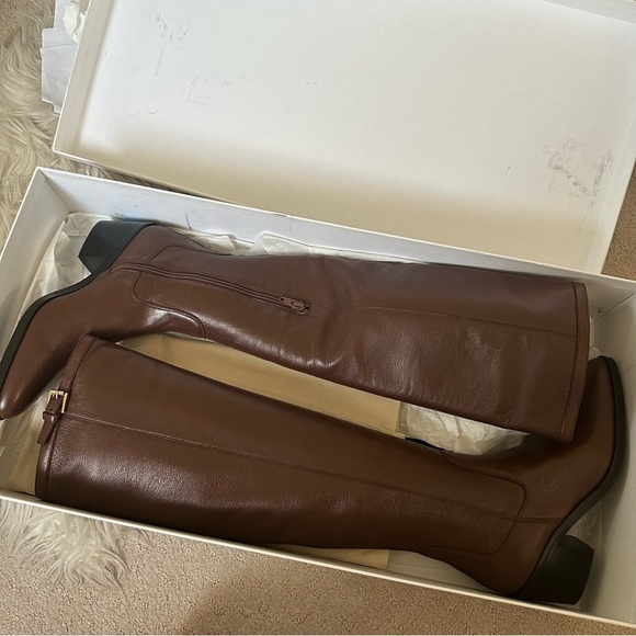 NIB By Far Esteban Knee High Brown Napa Leather Boot Low Block‎ Heel Black 35 - Picture 3 of 7